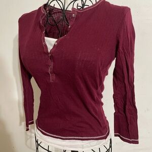 Wine berry long sleeve top with a little white under shirt